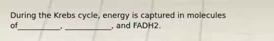 During the Krebs cycle, energy is captured in molecules of___________, ____________, and FADH2.