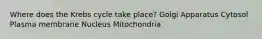 Where does the Krebs cycle take place? Golgi Apparatus Cytosol Plasma membrane Nucleus Mitochondria