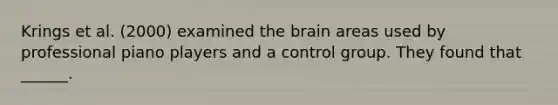 Krings et al. (2000) examined the brain areas used by professional piano players and a control group. They found that ______.