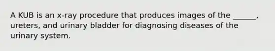 A KUB is an x-ray procedure that produces images of the ______, ureters, and urinary bladder for diagnosing diseases of the urinary system.