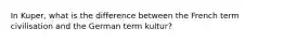 In Kuper, what is the difference between the French term civilisation and the German term kultur?