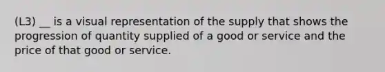 (L3) __ is a visual representation of the supply that shows the progression of quantity supplied of a good or service and the price of that good or service.