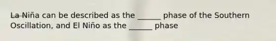 La Niña can be described as the ______ phase of the Southern Oscillation, and El Niño as the ______ phase