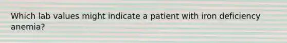 Which lab values might indicate a patient with iron deficiency anemia?