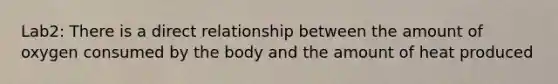 Lab2: There is a direct relationship between the amount of oxygen consumed by the body and the amount of heat produced