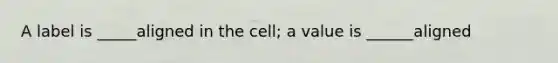 A label is _____aligned in the cell; a value is ______aligned