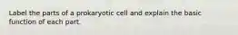 Label the parts of a prokaryotic cell and explain the basic function of each part.