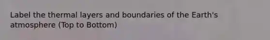 Label the thermal layers and boundaries of the Earth's atmosphere (Top to Bottom)