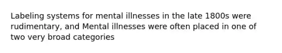 Labeling systems for mental illnesses in the late 1800s were rudimentary, and Mental illnesses were often placed in one of two very broad categories