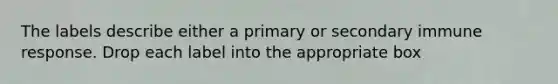 The labels describe either a primary or secondary immune response. Drop each label into the appropriate box