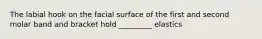 The labial hook on the facial surface of the first and second molar band and bracket hold _________ elastics