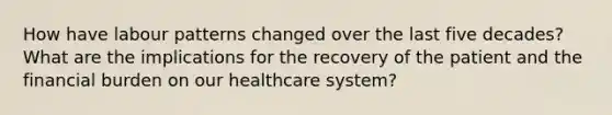 How have labour patterns changed over the last five decades? What are the implications for the recovery of the patient and the financial burden on our healthcare system?