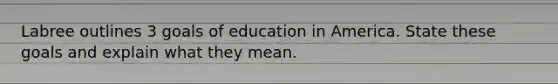 Labree outlines 3 goals of education in America. State these goals and explain what they mean.