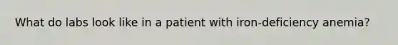 What do labs look like in a patient with iron-deficiency anemia?