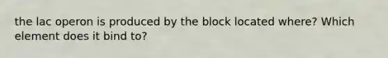 the lac operon is produced by the block located where? Which element does it bind to?