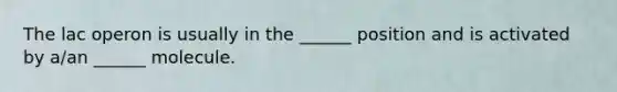 The lac operon is usually in the ______ position and is activated by a/an ______ molecule.