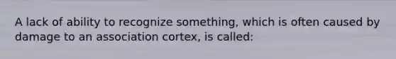 A lack of ability to recognize something, which is often caused by damage to an association cortex, is called: