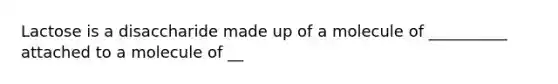 Lactose is a disaccharide made up of a molecule of __________ attached to a molecule of __