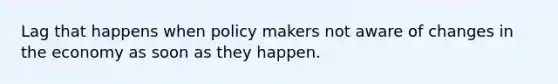 Lag that happens when policy makers not aware of changes in the economy as soon as they happen.