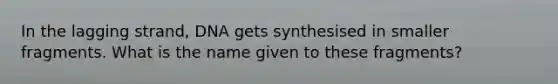 In the lagging strand, DNA gets synthesised in smaller fragments. What is the name given to these fragments?