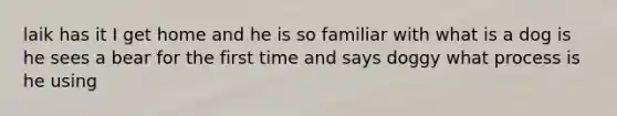 laik has it I get home and he is so familiar with what is a dog is he sees a bear for the first time and says doggy what process is he using