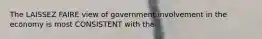 The LAISSEZ FAIRE view of government involvement in the economy is most CONSISTENT with the