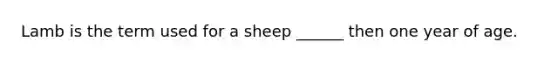 Lamb is the term used for a sheep ______ then one year of age.