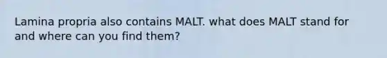 Lamina propria also contains MALT. what does MALT stand for and where can you find them?