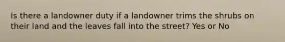 Is there a landowner duty if a landowner trims the shrubs on their land and the leaves fall into the street? Yes or No