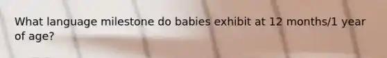 What language milestone do babies exhibit at 12 months/1 year of age?