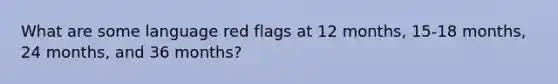 What are some language red flags at 12 months, 15-18 months, 24 months, and 36 months?