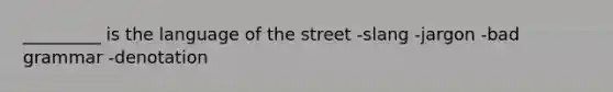 _________ is the language of the street -slang -jargon -bad grammar -denotation