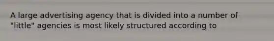 A large advertising agency that is divided into a number of "little" agencies is most likely structured according to