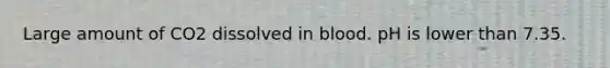 Large amount of CO2 dissolved in blood. pH is lower than 7.35.