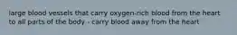 large blood vessels that carry oxygen-rich blood from the heart to all parts of the body - carry blood away from the heart