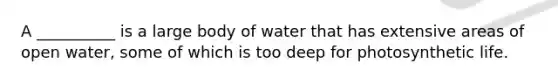 A __________ is a large body of water that has extensive areas of open water, some of which is too deep for photosynthetic life.