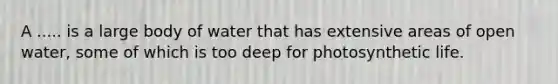 A ..... is a large body of water that has extensive areas of open water, some of which is too deep for photosynthetic life.