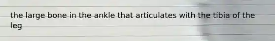 the large bone in the ankle that articulates with the tibia of the leg