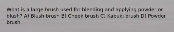 What is a large brush used for blending and applying powder or blush? A) Blush brush B) Cheek brush C) Kabuki brush D) Powder brush