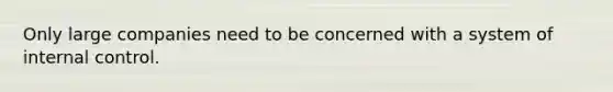 Only large companies need to be concerned with a system of internal control.