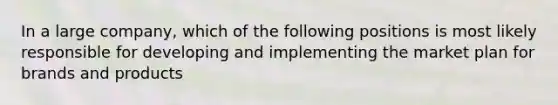 In a large​ company, which of the following positions is most likely responsible for developing and implementing the market plan for brands and​ products