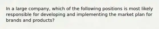 In a large​ company, which of the following positions is most likely responsible for developing and implementing the market plan for brands and​ products?