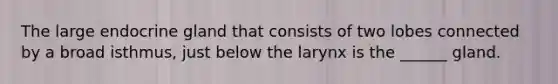 The large endocrine gland that consists of two lobes connected by a broad isthmus, just below the larynx is the ______ gland.