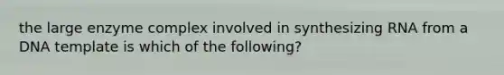 the large enzyme complex involved in synthesizing RNA from a DNA template is which of the following?