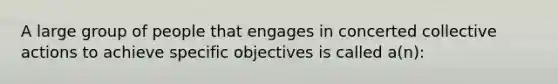 A large group of people that engages in concerted collective actions to achieve specific objectives is called a(n):