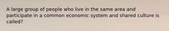 A large group of people who live in the same area and participate in a common economic system and shared culture is called?