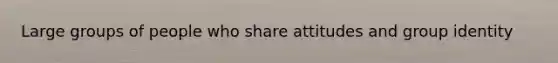 Large groups of people who share attitudes and group identity