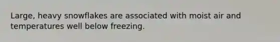 Large, heavy snowflakes are associated with moist air and temperatures well below freezing.