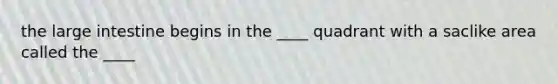 the large intestine begins in the ____ quadrant with a saclike area called the ____