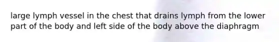 large lymph vessel in the chest that drains lymph from the lower part of the body and left side of the body above the diaphragm